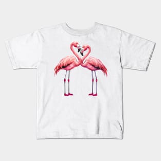 Valentine Cartoon Flamingo Couple Kids T-Shirt